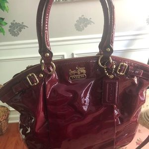 THIS ITEM SOLD!Patent leather plum color satchel